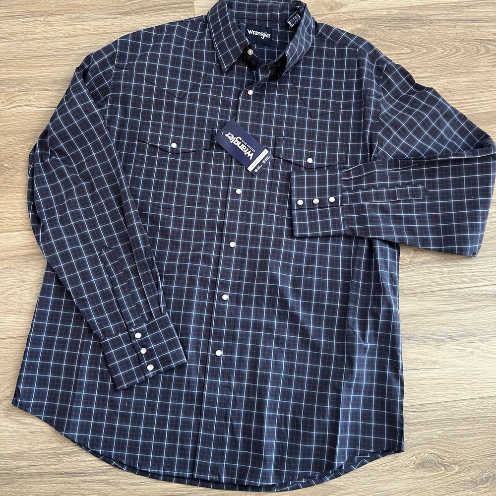 Wrangler Mens Wrinkle Resist LS Western Pearl Snap Shirt Blue Cowboy Size XXL 2X - Picture 3 of 11